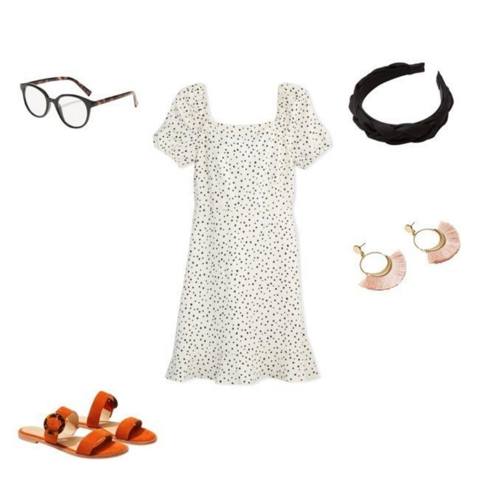 Dotted tie back flare dress